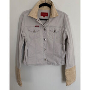 Vintage Crop Jean Jacket Size L Velvet Trim Italy Streetwear Y2K Indie 90's Boho